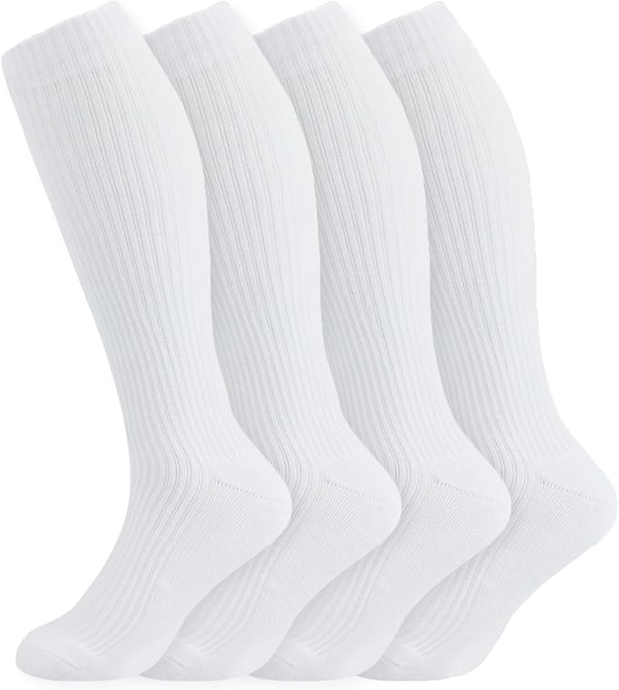 +MD Cotton Compression Socks for Women & Men 4/6 Pairs 15-20mmHg Knee High for Sports, Travel, Nursing Long Sitting Standing by MD