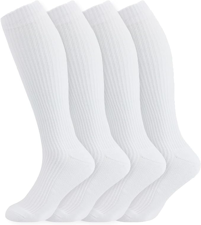 +MD Cotton Compression Socks for Women & Men 4/6 Pairs 15-20mmHg Knee High for Sports, Travel, Nursing Long Sitting Standing by MD