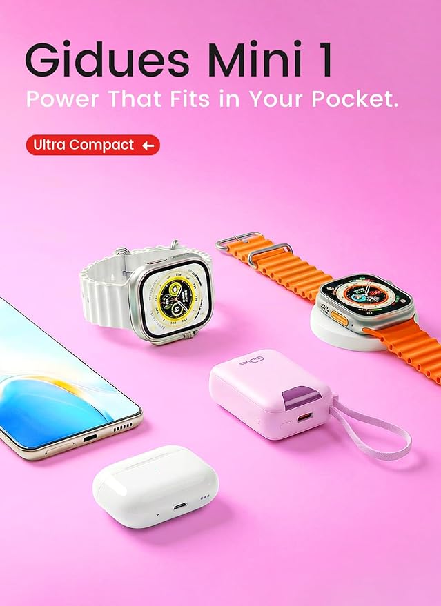 M1 Mini Portable Charger, 10000mAh Ultra-Compact Power Bank, 22.5W PD Fast Charging, Tpye-C Built-in Cable, Small External Battery Pack for iPhone, Samsung, Android iPad (Pink) - Image 3