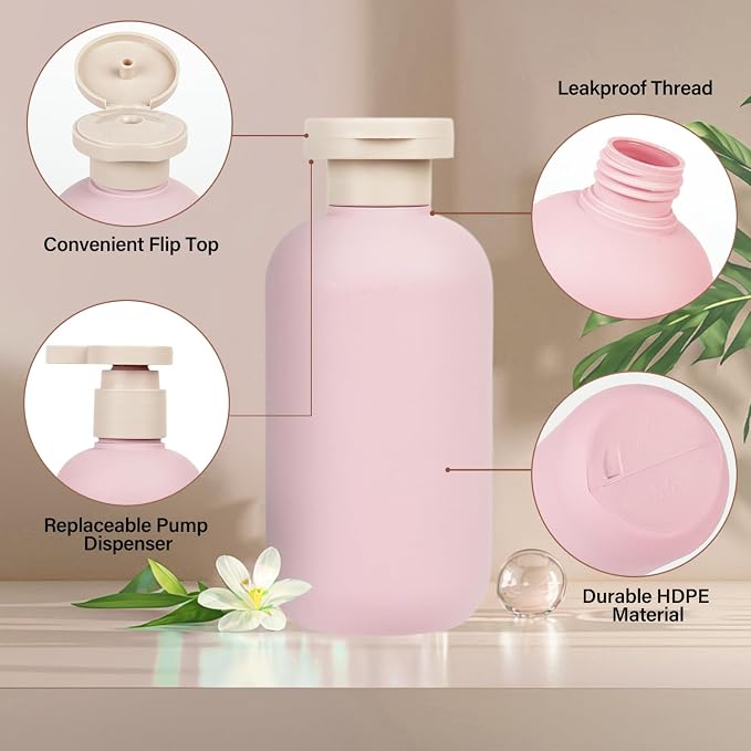 Shampoo and Conditioner Bottles, 6.8oz 2-Pack Travel Bottles | BPA Free, HDPE Material, Lockable, Leak-proof, Squeezable, 2-pack Pump Dispenser, for Wash Supplies - Image 4