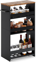 MARTY Slim Rolling Storage Cart 7.9" W Laundry Cart with Wheels,Brown+Black | Narrow Utility Cart Between Washer and Dryer, 3 Tier Mobile Shelving Unit for Kitchen, Laundry, Bathroom, Office, Living Room by MARTY