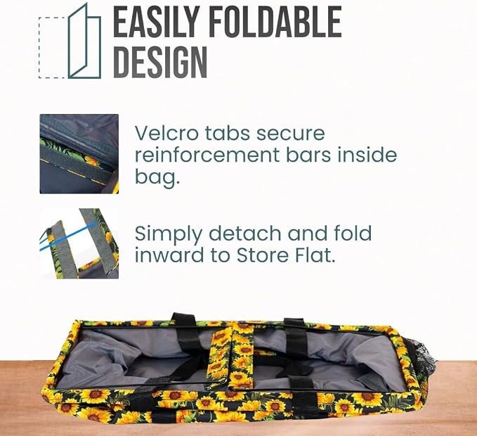 Extra Large Utility Tote Bag - Oversized Collapsible Reusable Wire Frame Rectangular Canvas Basket With Two Exterior Pockets For Beach, Pool, Laundry, Car Trunk, Storage - Sunflower - Image 6