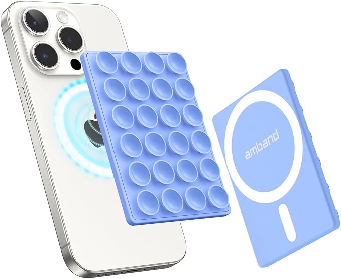 amBand Airplane Travel Essential Accessories Phone Holder for Women Men, Magnetic Suction Cup Phone Mount for Flying Plane Seat Back Screen, Long Flight Must Have Hands-Free for Selfie/Video, Sky Blue by amBand