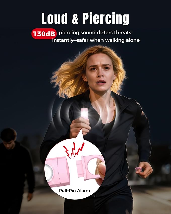 ESSAGER Personal Safety Alarm for Women, 130 dB Self Defense Siren, Rechargeable & Portable with Keychain and Carabiner, Low Battery Notice, LED Strobe Light for Kids, Seniors, College Students(Pink) - Image 2