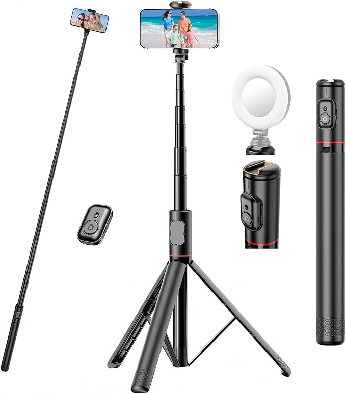 72" Phone Tripod & Selfie Stick - Tripod for iPhone Cell Phone Tripod Stand Holder w Cold Shoe Mount, Portable Travel Tripods for iPhone 16 15 14 13 Pro Max Android Video Recording Vlog by KAMISAFE