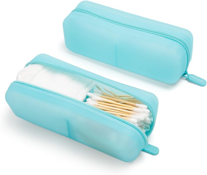 Cotton Pad Swab Travel Case, 2-in-1 Waterproof Organizer, VISFRESH (Blue) - Image 2