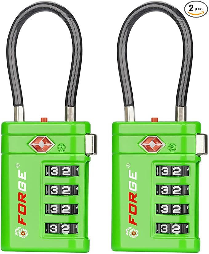 Forge TSA Approved Luggage Locks 4 Digit Combination TSA Travel Locks with TSA008, Open Alert Indicator, Zinc Alloy Body for Luggage, Suitcase, Backpack, and More. Green 2 Locks. by Forge
