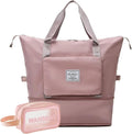 Large Capacity Travel Bag, Foldable Travel Bag, Expandable Duffel Bag, Collapsible Waterproof Large Capacity Handbag, Overnight Bags for Women and Man (Pink+Toiletry Bag) by DOJUNS