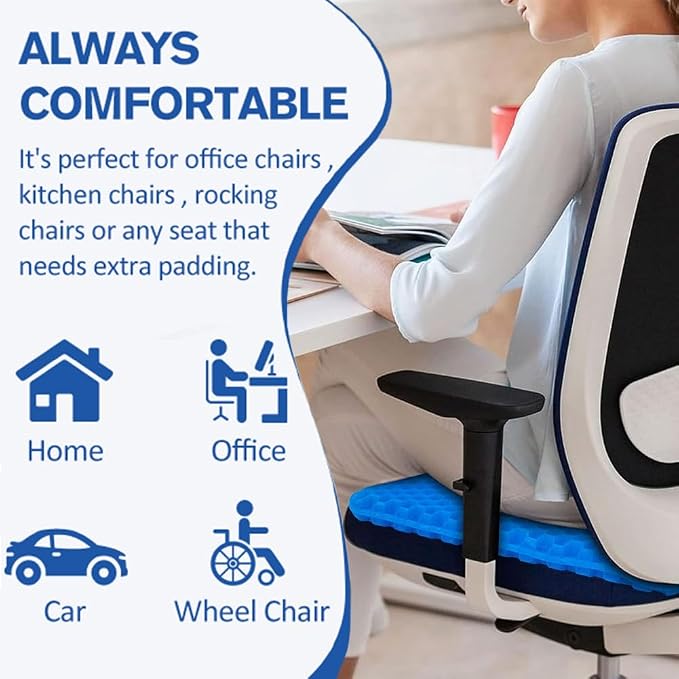 Gel Seat Cushion, Jumbo&Thick Gel Cushion with Non-Slip Cover for Home Office Car Seat Wheelchair, Soft Breathable Honeycomb Chair Pads for Relieve Hip Pain, Blue 20x20x1.9inch - Image 6