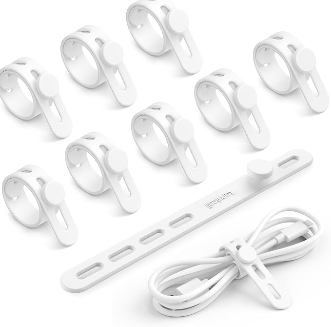 Lamicall 10 Pack Silicone Cable Ties Cord Organizer - Elastic Wire Straps | Locking Buckle Adjustable Charger Management, Travel Must Haves, Desk Home Office Workspace Accessories, Dorm Room Essentials by Lamicall
