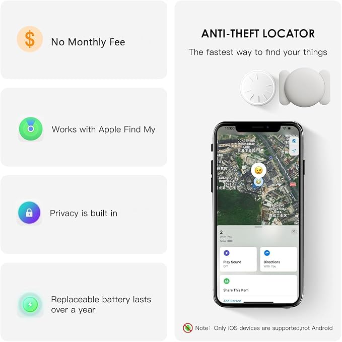 GPS Tracker for Vehicles, 1PCS Real Time Tracker Device for Vehicles, GPS Tracker Work with Find My (iOS Only), MINI Magnetic Car Tracker Device Hidden, No Monthly Fee, Waterproof, White - Image 2