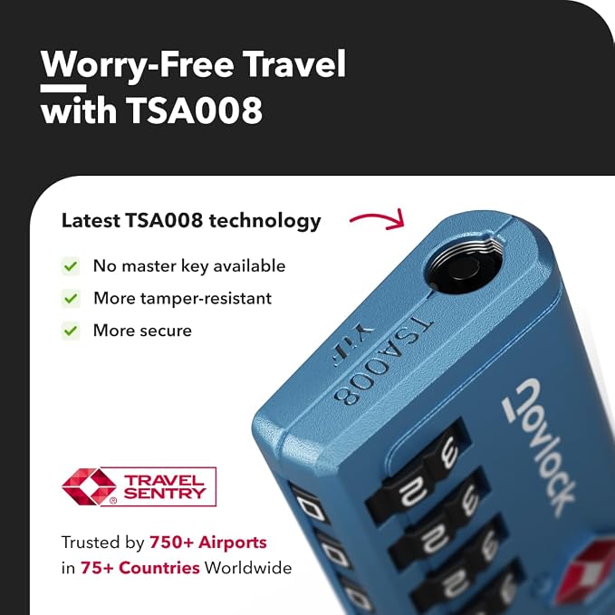 TSA Approved Luggage Locks, Travel Locks with Inspection Indicator | TSA008, Easy to Read Dials, 4 Digit Combination, Flexible Steel Cable, for Suitcases, Backpacks, Bags, 2-Pack, Blue - Image 6