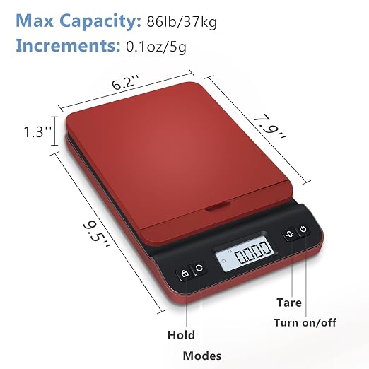 QP Shipping Scale, 86lb/0.1oz Digital Scale for Packages, Postal Scale with Hold/Tare Function, Back-lit LCD Display, Flip-up Holder, Shipping Scale for Small Business, Battery & Tape Measure Included - Image 3