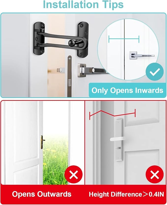Swing Bar Door Lock Latch, Door Security Sliding Bars for Hotel Child Proof | Home Security Door Reinforcement Lock Door Safety Stopper Door Guard for Indoor and Front Gate Thicken Solid Aluminium 1 Pack - Image 3