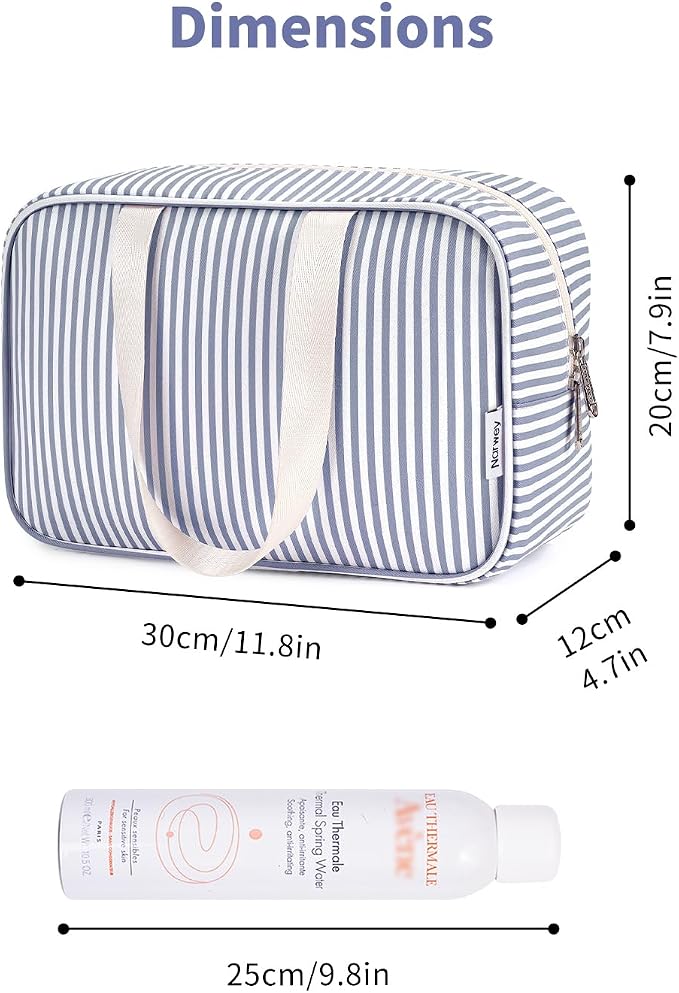 Full Size Toiletry Bag Women Large Cosmetic Bag Travel Makeup Bag Organizer Medicine Bag for Toiletries Essentials Accessories (Greyish Blue Stripe, Large) - Image 4