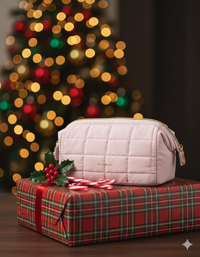 BAGSMART Makeup Bag Travel Toiletry Bag, Wide-open Zipper Pouch, Pink | Puffy Padded, Travel Essentials, Make Up Bag, For Women, Makeup Organizer, Toiletries Accessories Brushes - Image 2