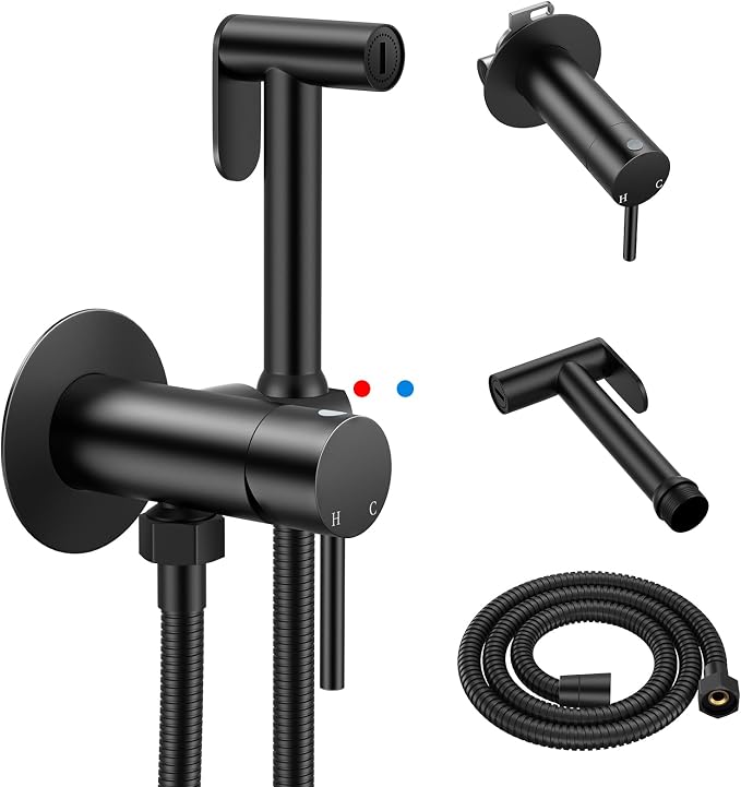 Arofa Built-in Hot and Cold Bidet Sprayer, Warm Water Bidet, Matte Black | Wall-Mounted Design, Dual Control Modes, Leak-Free Bidet Hose, Feminine/Baby/Pet Wash, Cloth Clean & Rinse, Stainless Steel by AROFA