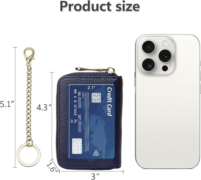 imeetu Rfid Credit Card Holder, Businese Card Case, Wallet for Women Men | Genuine Leather Card Wallet with id Window, Keychain & Double Zipper, Water-resistan Small Wallet with Gift Box, Daily Travel - Image 6