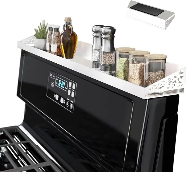 STUTOV 30" Magnetic Stove Top Shelf – Magnetic White Spice Rack and Seasoning Organizer – Kitchen Shelf for Back of Stove – Over Stove Storage Organizer by STUTOV