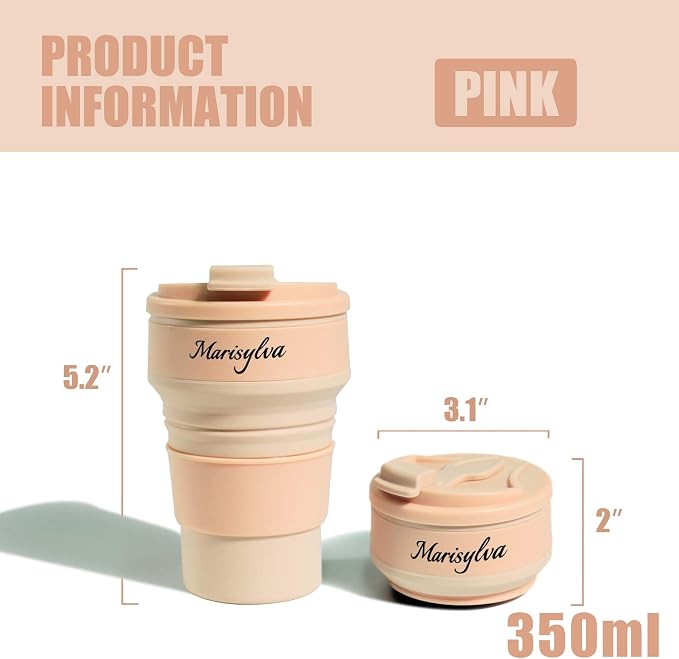 12oz Collapsible Water Bottles, Silicone Foldable Portable Travel Water Bottle, Folding Lightweight Reusable Leakproof for Traveling Camping Hiking Cycling Yoga Sports Pink - Image 6
