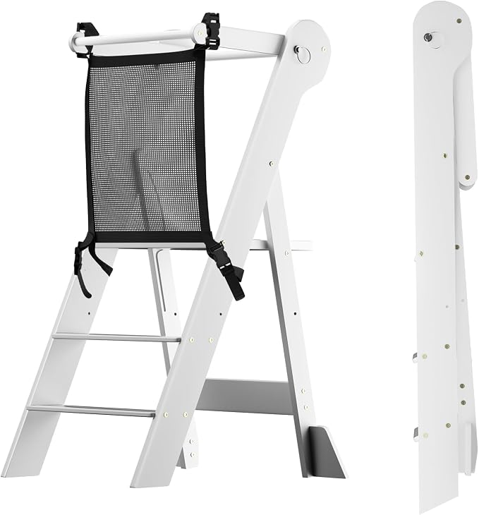 COSYLAND Foldable Toddler Kitchen Stool Helper - Height Adjustable Kitchen Standing Tower for Bathroom Sink or Counter - Step Stool for Toddlers Ages 18 Months to 6 Years White by COSYLAND