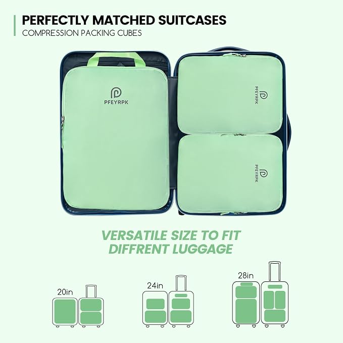 PFEYRPK Lightweight Compression Packing Cubes for Suitcases, Compressible Expandable Travel Packing Organizer with Clear Toiletries and Backpack Bag, Travel Essentials for Carry on Luggage 7 Set - Image 5