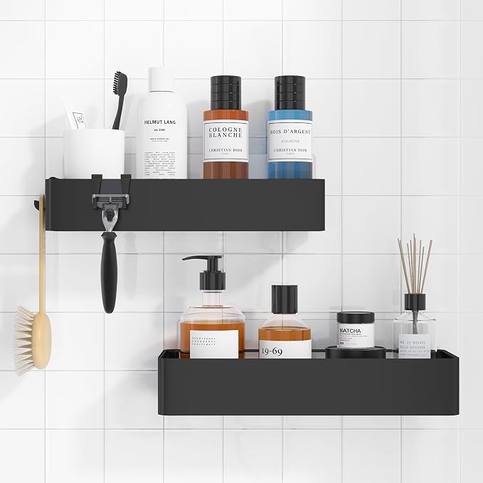 Kitsure Shower Caddy Adhesive, Stylish Shower Organizer, X-Large, Black | 2 Pack Shower Shelf for Inside Shower, 100% Rustproof Metal Shelves, No-Drill Bathroom Organizers and Storage by Kitsure