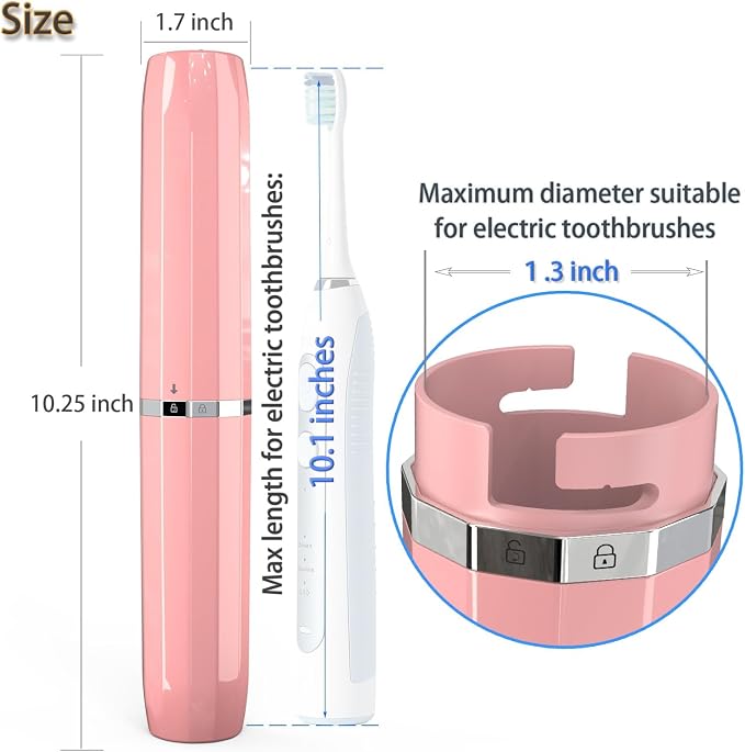 Long Ventilated Electric Toothbrush Travel Case, Portable Holder, Fits Most Standard Straight Electric Toothbrushes (Pink) - Image 4