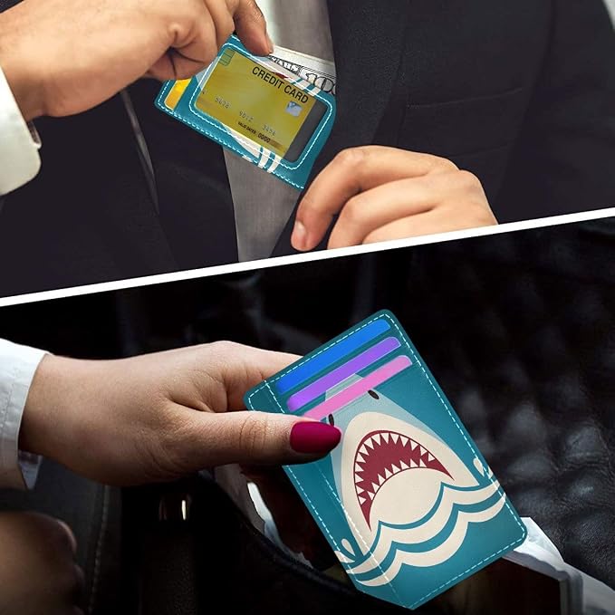 Front Pocket Minimalist Leather Slim Wallet Credit Card Holder Shark Tooth for Men & Women - Image 6