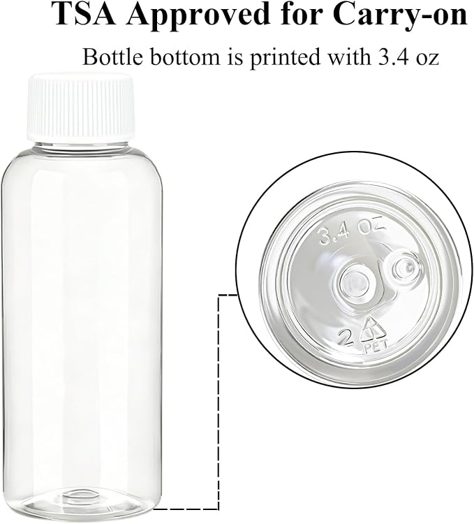 DNSEN Travel Size Empty Mouthwash Bottles 3.4 oz, White Screw Cap, Clear Toiletry Containers, 5 Pack - Image 3