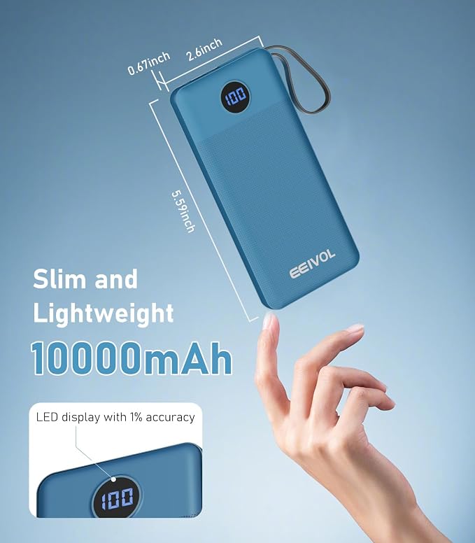 Portable Charger with Built in Cables, Slim 10000mAh Power Bank, USB C Battery Pack Travel, 4 Output 2 Input External Charging Bank for iPhone 17/16/15/14/13,Samsung, Android, etc-Blue&Pink(2 Pack) - Image 4