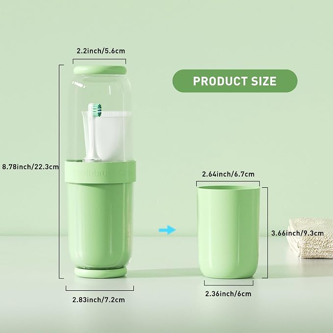 Toothbrush Cup with Cover, Travel Toothbrush Case Portable Toothbrush Holder for Traveling Business Camping School Bathroom (Green) - Image 2
