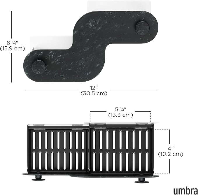Umbra Nami Shower Caddy, Adhesive No Drill Bathroom, Set of 2, Ocean Black | Waterproof construction, integrated drainage, rust-free, holds 6 lbs - Image 3