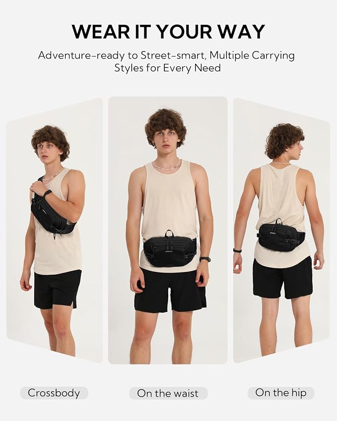 WATERFLY Fanny Pack Waist Bag: 3L Large RFID Anti-Theft for Travel | 180-Degree Opening Design, 5 Pockets, Nylon, Reflective Webbing, Adjustable Buckles, Hiking Daily Use, Women Men - Image 2