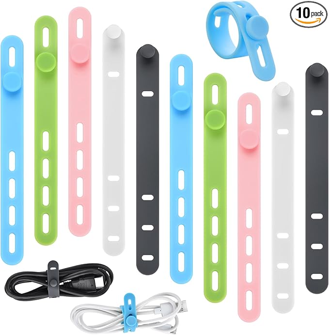 Silicone Cable Ties, Cord Organizer Ties, Cord Ties Reusable, Cord Wrap Cable Organizer 5Inch Cable Management 10 Pcs (5 Color) Cbfoeyk by Unknown