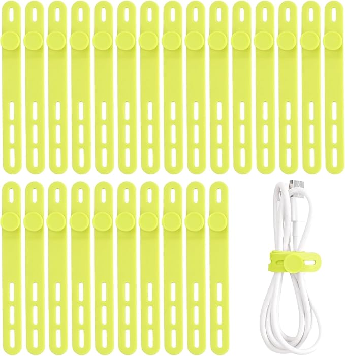 Oligei 25 Pcs Silicone Cable Ties, Cable Ties Reusable, High Elasticity Cord Wraps for Electrical Cords, Cord Organizer for Earphone, Phone Charger(Yellow) by Oligei