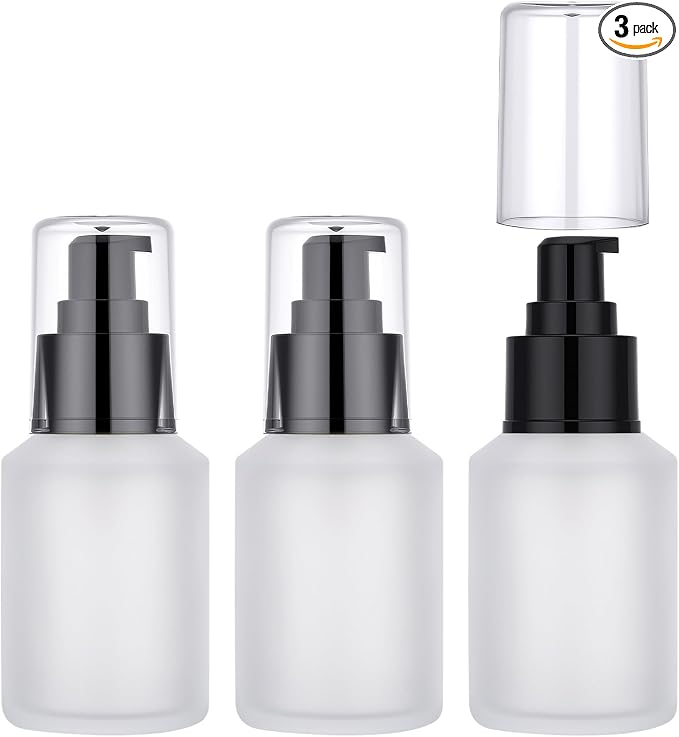Segbeauty 2oz Frosted Glass Lotion Bottle for Travel, 3pcs Matte Translucent Refillable Pump Bottle for Hair Oil, 60ml Travel Size Container for Liquids, Empty Cream Dispenser, Skincare Refill Bottle by Segbeauty