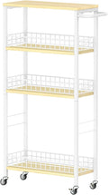 NOVIMANGO Slim Storage Cart White 4 Tier Rolling Cart with Wheels | Slim Rolling Cart for Kitchen, Narrow Storage Cabinet for Bathroom, with Wood Tabletop, for Narrow Spaces by NORCEESAN