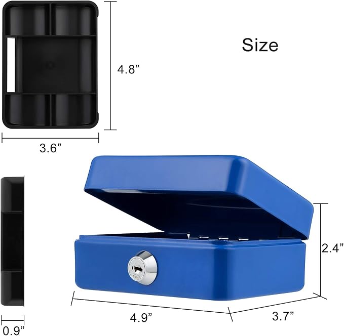 Mini Cash Box with Lock and Slot Small Cash Box with Money Tray Metal Piggy Bank Casino Safe Gamblers Lock Box 4.9" x 3.7" x 2.4" Blue - Image 6