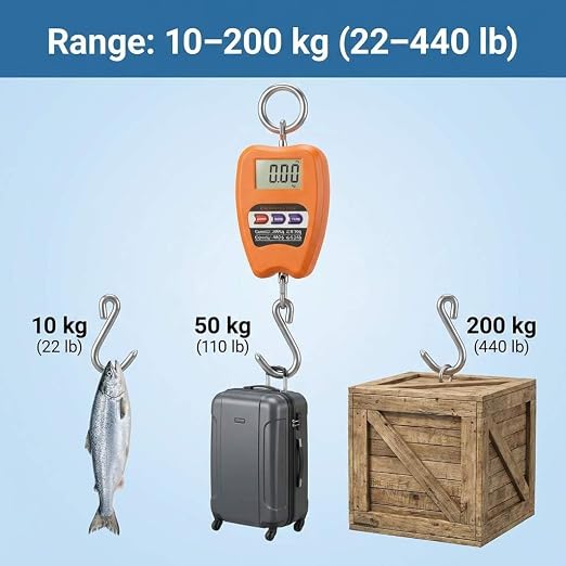 QWORK Hanging Weight Scale, 200kg/440lbs Digital Crane Scales Fish Weighing Scale Aluminum Housing LED Display Scale for Fishing, Weigh Luggage, Home Farm - Image 8