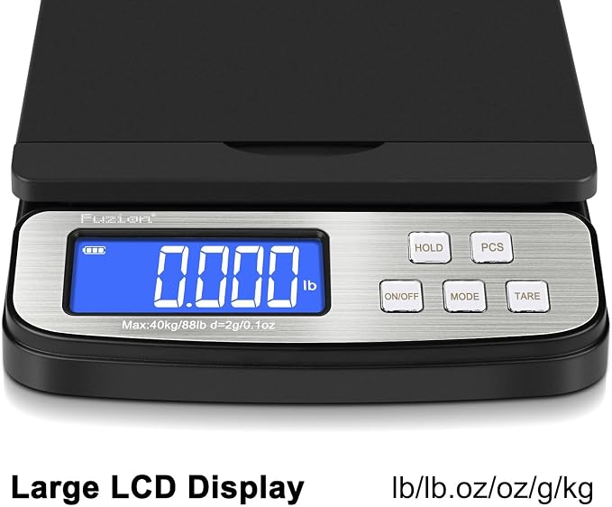 Fuzion Shipping Scale - Digital Postal Scale 88lb x 0.1oz, Flip-up Platform | All-in-1 Postal Scale, Large Display, Hold/Tare/PCS Counting, Easy Calibration, 5 Units, Scale for Packages, Small Business - Image 2