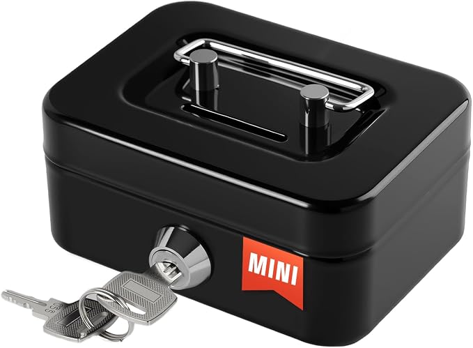 Cash Box with Lock Small Cute Lock Box with Money Slot Mini Portable Casino Safe Coin Box 4.5"x3.4"x2.4" Black by Crinwaki