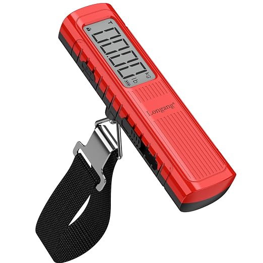 Battery-Free Digital Luggage Scale, 110lbs/50kg Portable Handheld Hanging Scale for Luggages, Suitcases, Backpacks & Bags, Easy Weighing for Travel, No Need Batteries (Red) by Longang