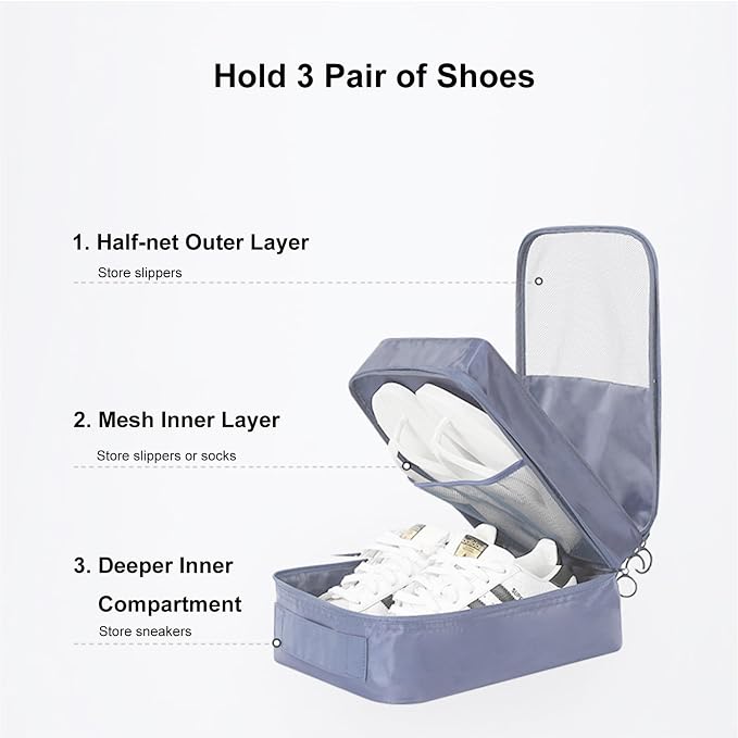 Shoe Bag for Travel, Travel Shoe Bag for Packing, Hold 3 Pairs of Shoes, Travel Essentials for Flying Shoe Organizer Shoe Storage Bag for Travel Gray - Image 3