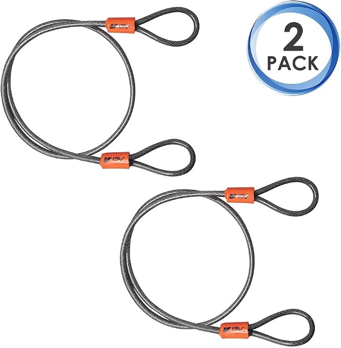 BV 2.5FT Bike Cable with Loops-5mm (3/16 Inch) Cut-Resistant Braided Steel Cable-Versatile & Weatherproof-Small Security Cable Lock, Security Chain for Padlock, Chain Lock, Wire Lock (Pair) - Image 8