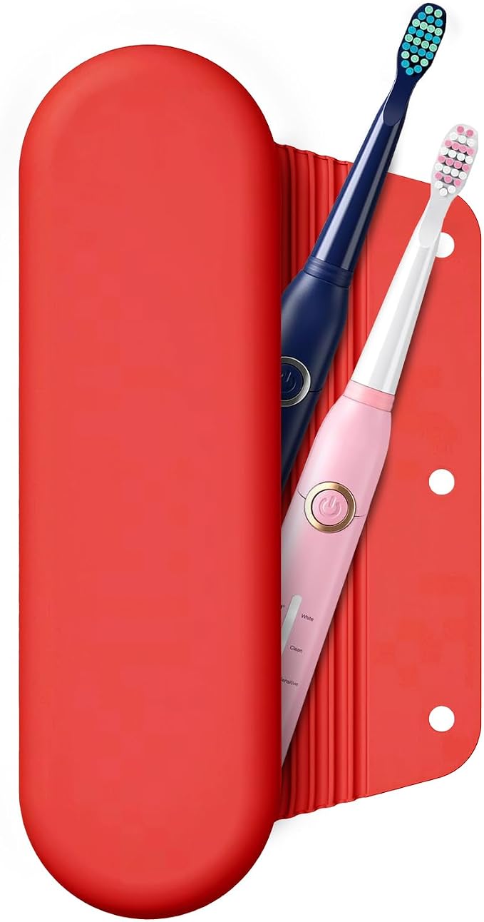Silicone Electric Toothbrush Travel Case, Manual Toothbrush Travel Cover for Men and Women,Toothbrush Holder for Travel,Gym and More, Fits Most Manual and Electric Toothbrushes - Red by iTokGok