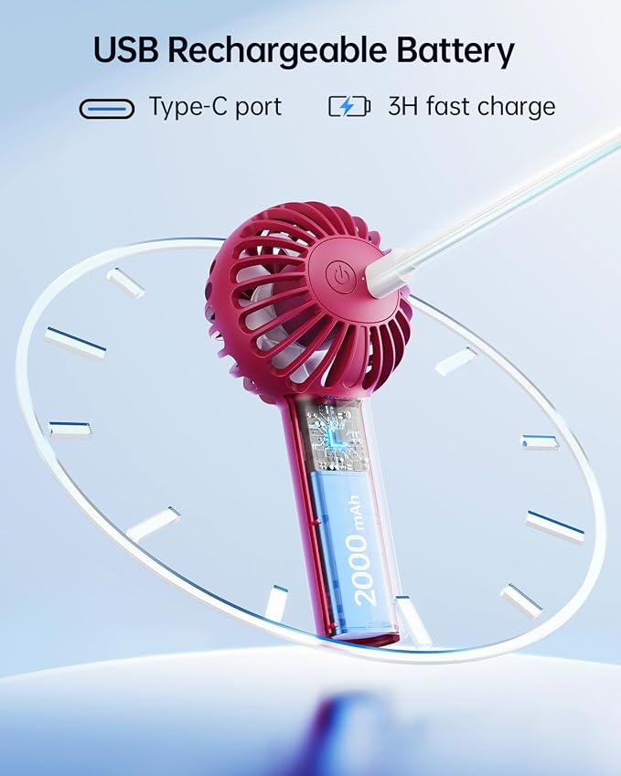 SWEETFULL Mini Portable Fan - Rechargeable Handheld Fan, 3 Speeds Personal Small Hand Gifts for Travel Essentials, Lash, Makeup, Eyelash, Kids, Girls, Women - USB, Cute Design red - Image 4