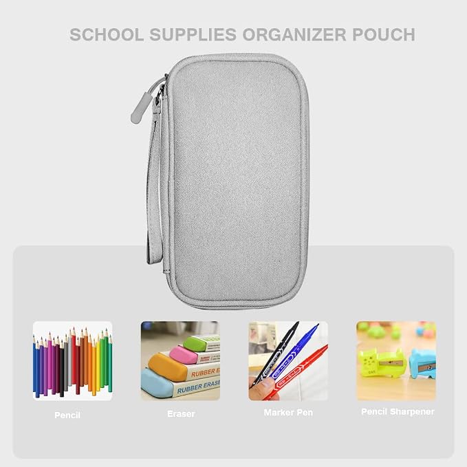 Electronics Organizer Bag Pouch Cable Charger Case Travel Shockproof Cord Carrying Case for Earphone Powerbank USB Hard Drive SD Card (Grey) - Image 6