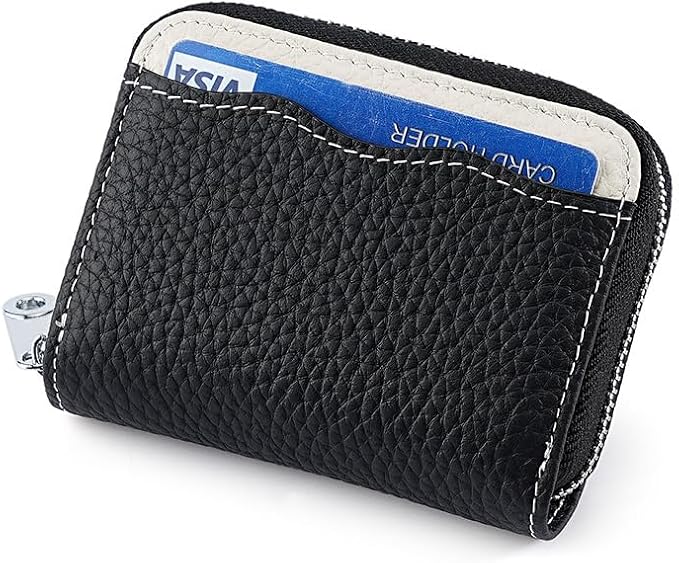 Linno RFID 20 Slots Credit Card Holder Genuine Leather Small Wallet for Women or Men with Zipper - Image 4