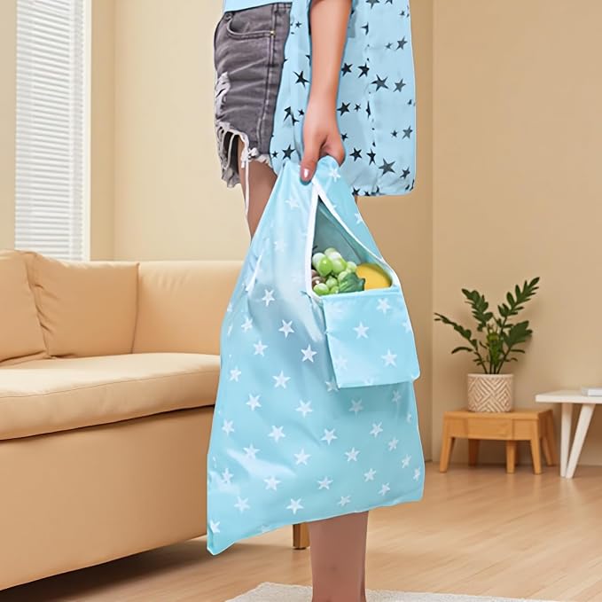 2 Pack Reusable Foldable Grocery Bags - Waterproof 20x14 Inch Tote with Pockets - Image 3